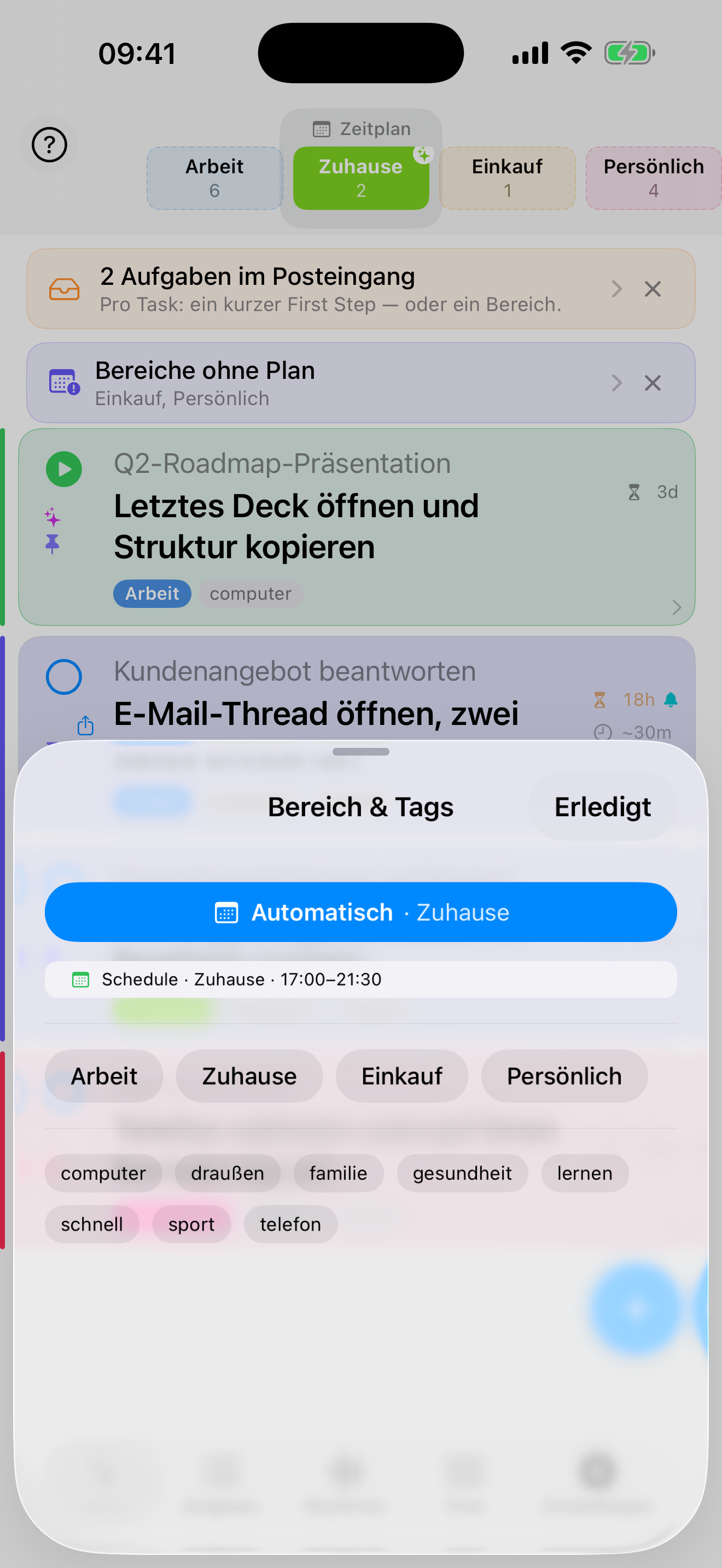 ILMENO Context-Picker mit Bereichs-Tags.