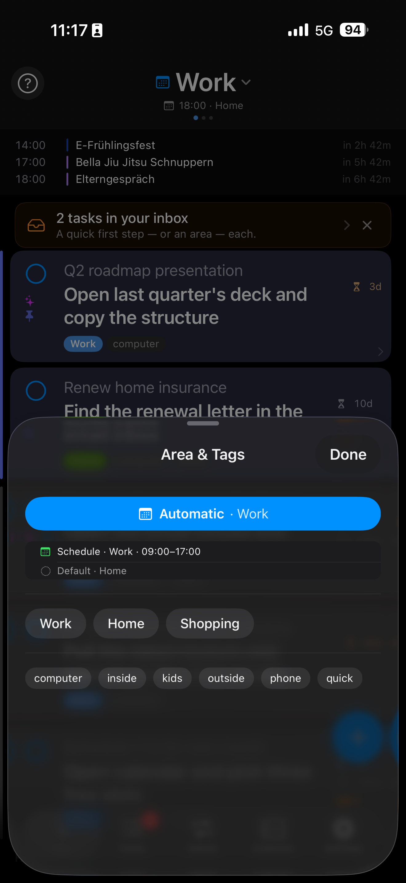 ILMENO Context-Picker mit Bereichs-Tags.